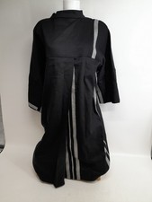 Annette Gortz Linen Blend Mid Length 3/4 Sleeve Hook Closure Black Dress UK L