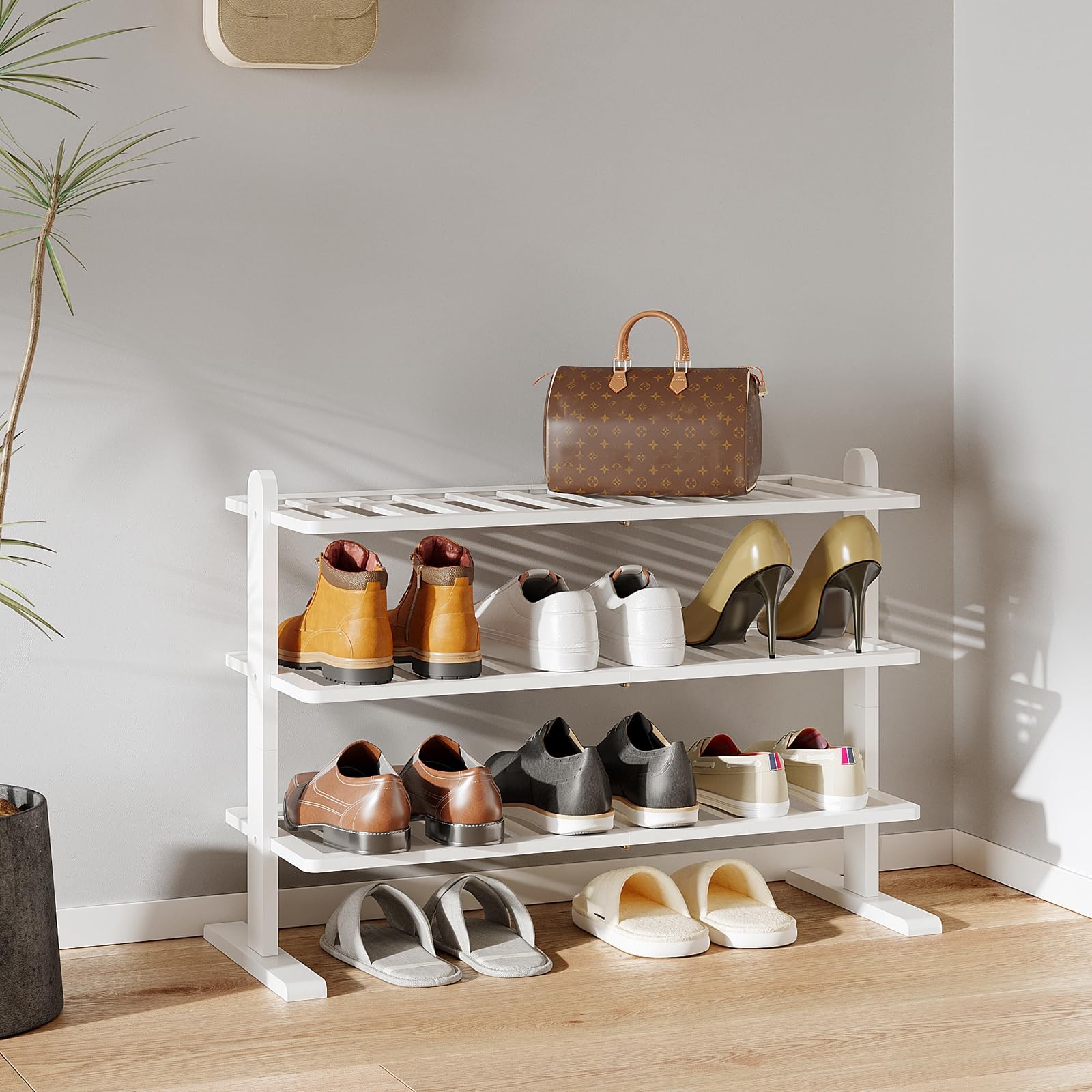 White Shoe Rack, Bamboo Shoe Rack Organizer for Closet and Entryway, Thick Wo...