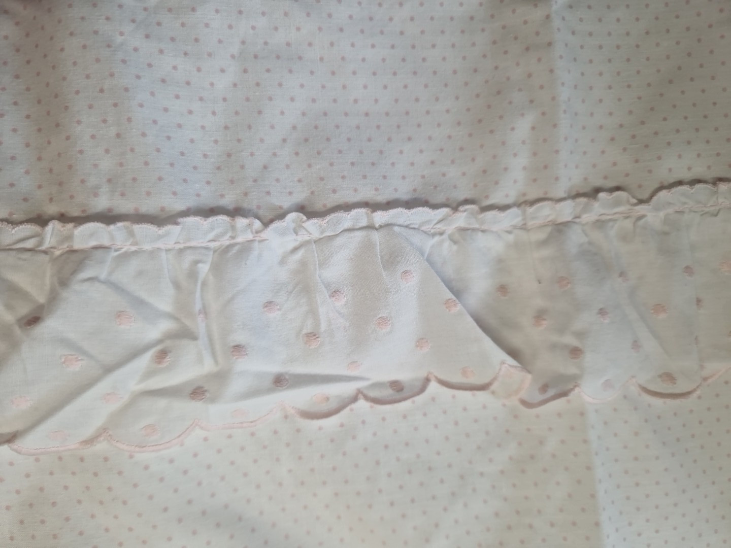 Copripiumino trapuntato Mothercare vintage lettino bianco rosa pois arricciato Made in GB