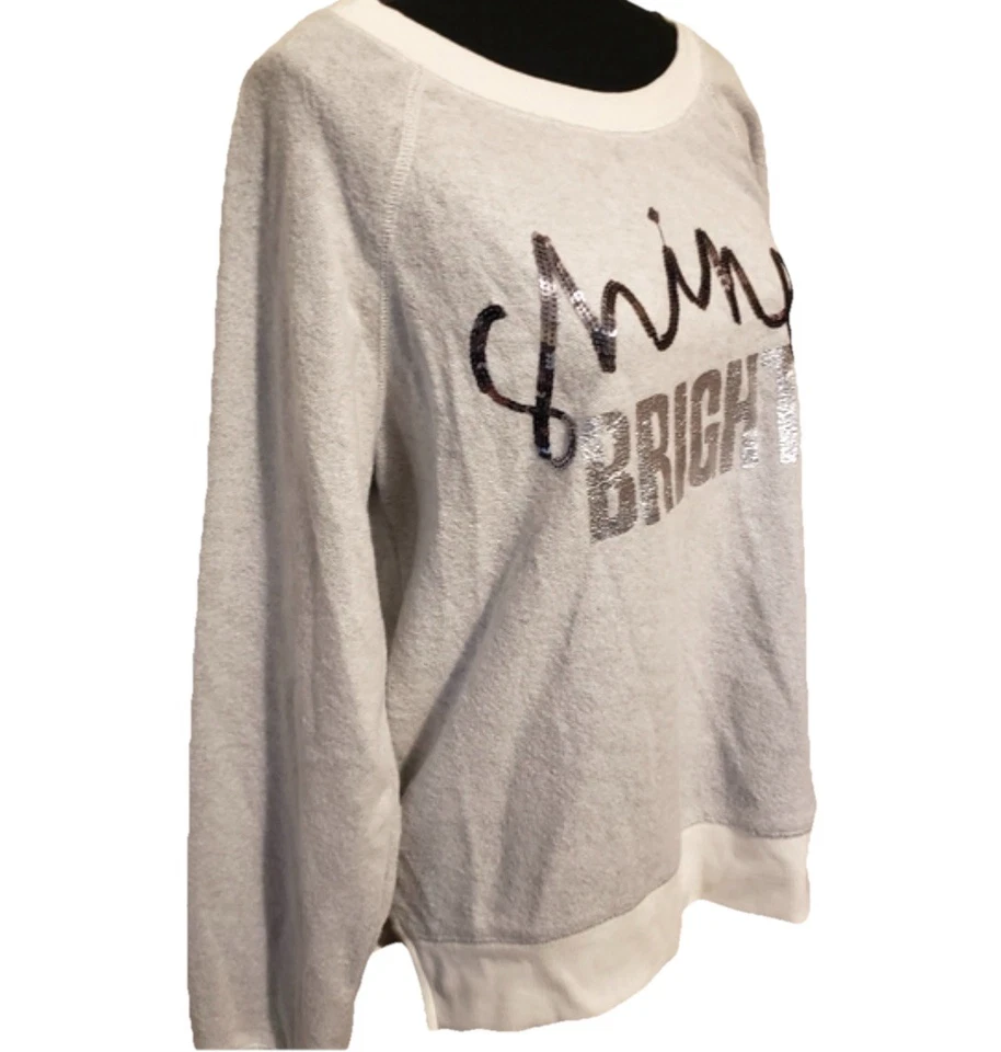 Gray Metallic SHINE BRIGHT Sequin Sweatshirt Y2K Silver Christmas Xhilaration L - Image 2 of 4