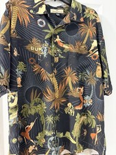 Vintage Tommy Bahama XL 100  Silk Men's Hawaii Shirt black palm trees preowned