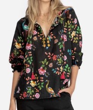 Johnny Was Roman Ruffle Boho Blouse Blue Floral Peasant Top Tunic Size M