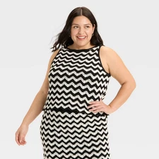 Women's Sweater Tank Top - Ava & Viv Black Striped 2X