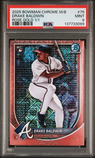 2025 Bowman Chrome Mega Box #75 Drake Baldwin Rose Gold 1/1 Rookie RC PSA 9