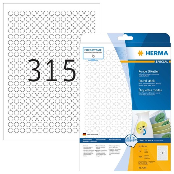 Herma Universal Etiketten Special Durchmesser 10 Mm Weiß 7.875 Etiketten-image