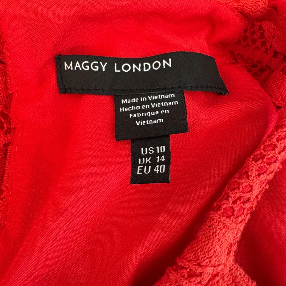 Vestido Maggie London Swing Shift Talla 10 Mujer Coral Encaje Superpuesto Sin Mangas Halter Foto 4 de 4