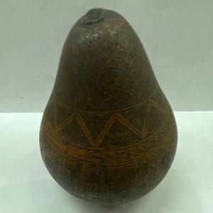 Handmade Brown Carved Etched Craft Gourd