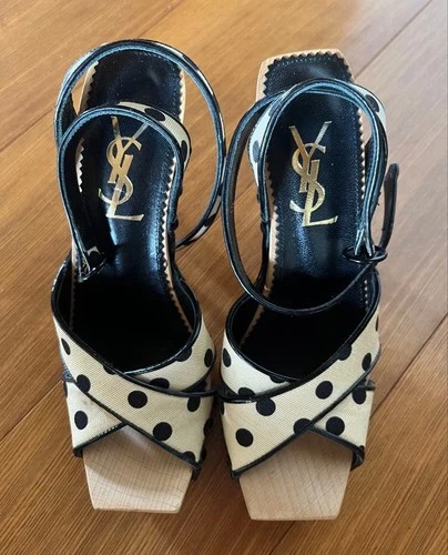 Yves Saint Laurent Polka-dot Strap Sandals Black Ivory Size 34 US4 Unused
