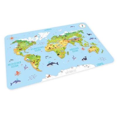 stabiles Vinyl Tischset Weltkarte Kinder Platzset abwaschbar - Bild 1 von 4