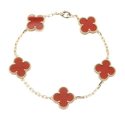 Van Cleef & Arpels Vintage Alhambra Carnelian Bracelet 18KYG Gold Red Used Women