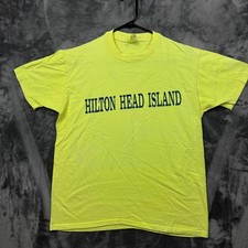 Vintage Hilton Head Island T Shirt Mens L Neon Yellow Good Souvenir USA Made
