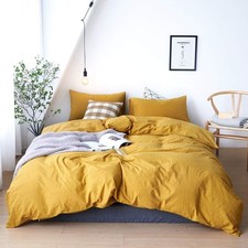 Duvet Cover Full Size - Yellow Duvet Cover Set 100 Washed Cotton Breathable