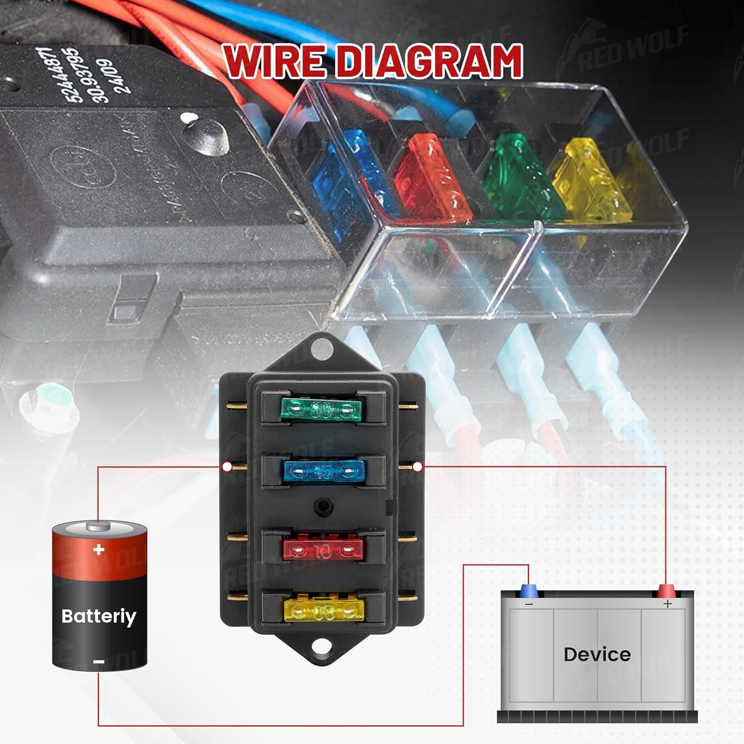 4 Way Blade Fuse Block Box Holder W/Standard Circuit 10V-32V DC for Automotive T