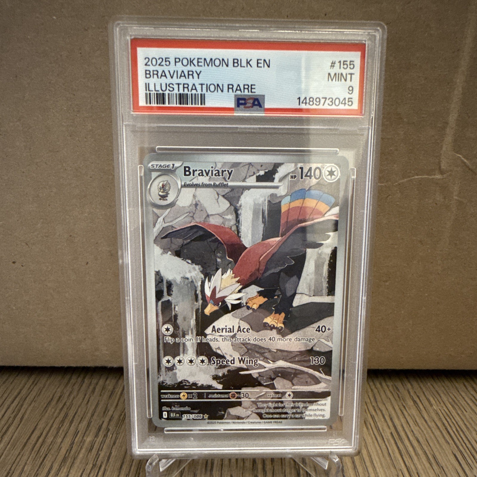 Pokemon SV Black Bolt Braviary 155/086 Illustration Rare EN Holo PSA 9