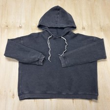 Aerie Hoodie Womens Small Gray Ribbed Knit V Neck Pullover Sweatshirt Top