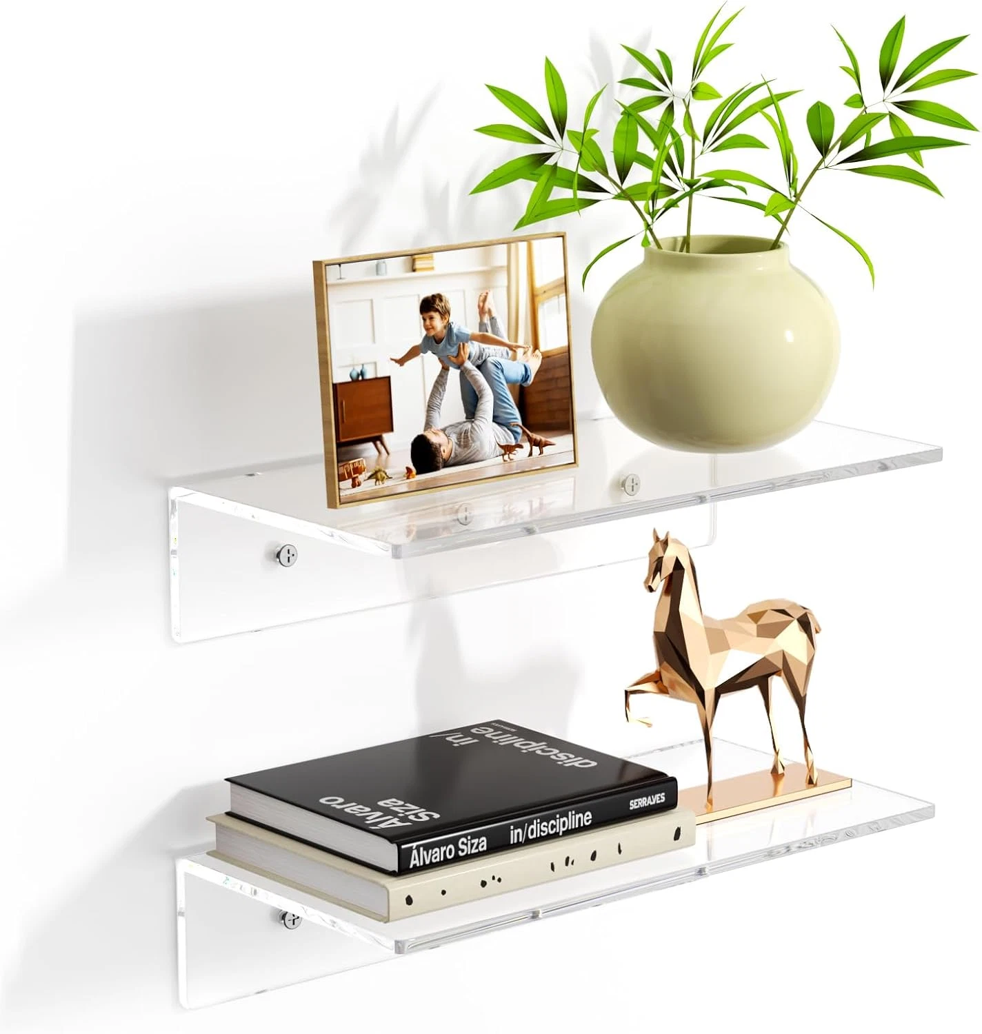 2 PCS 12" Acrylic Floating Shelves, Clear Shelf for Display, Plant, Perfume, Boo