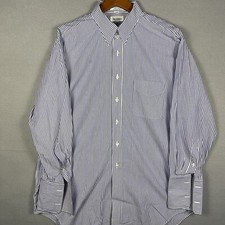 Paul Frederick Dress Shirt 17-33 White Blue Striped French Cuff Made in USA