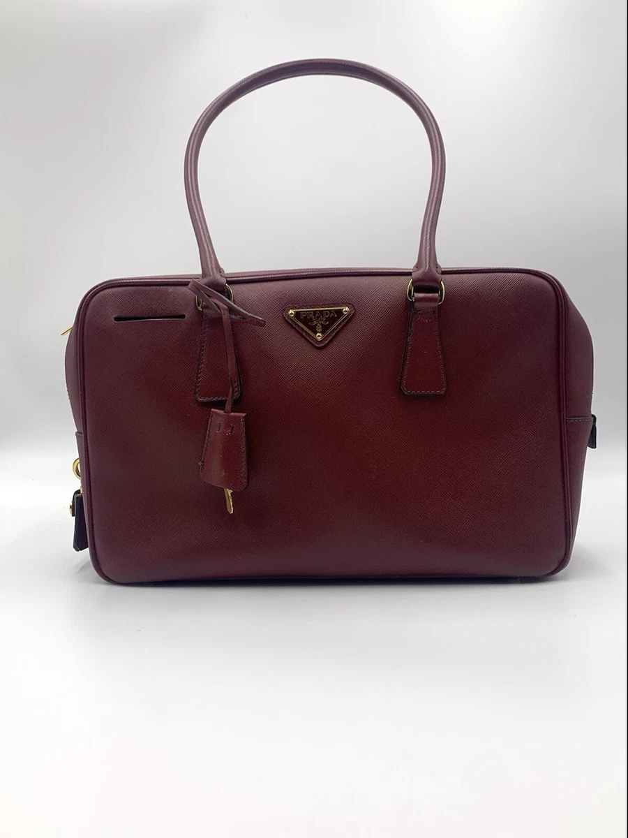 PRADA Saffiano Leather Burgundy Bauletto Bag