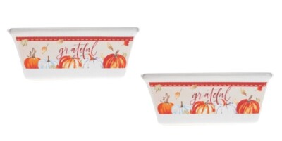 Pack of 2 Harvest-Themed Ceramic Mini Loaf Pans, 3 in x 6.5 in x 2.7 in