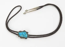 Native American Signed DB Sterling Silver & Turquoise Bolo Tie