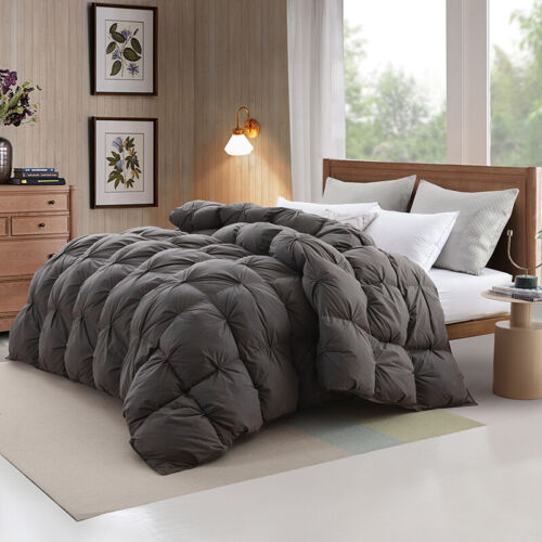 Grey Queen Size Pinch Pleat Duck Down Comforter Duvet Insert 61OZ All Season - Picture 1 of 8