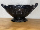 Vintage McKee Autumn Compote Bowl 1930s Pedestal Base Black Amethyst Glass
