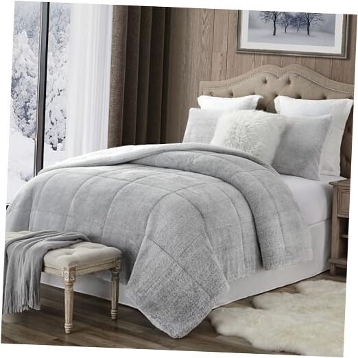 Luxurious Extra Warm, Fluffy Ultra-Plush Reversible Bottom Full/Queen Grey