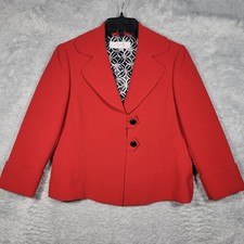 Tahari Crop Jacket Womens 4 Red 3 Button 3/4 Sleeve