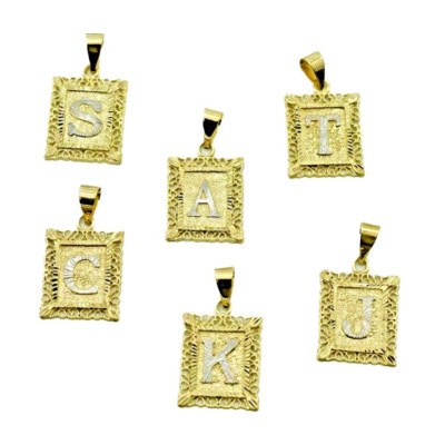 Echt 10k Gelbgold Quadrat Buchstabe Charm Anfangsbuchstabe Anhänger Verfügbar A-Z 1g