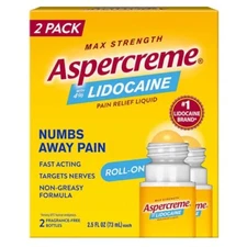 Aspercreme with 4% Lidocaine Liquid No-Mess Roll-On, 2-pack Max Strength