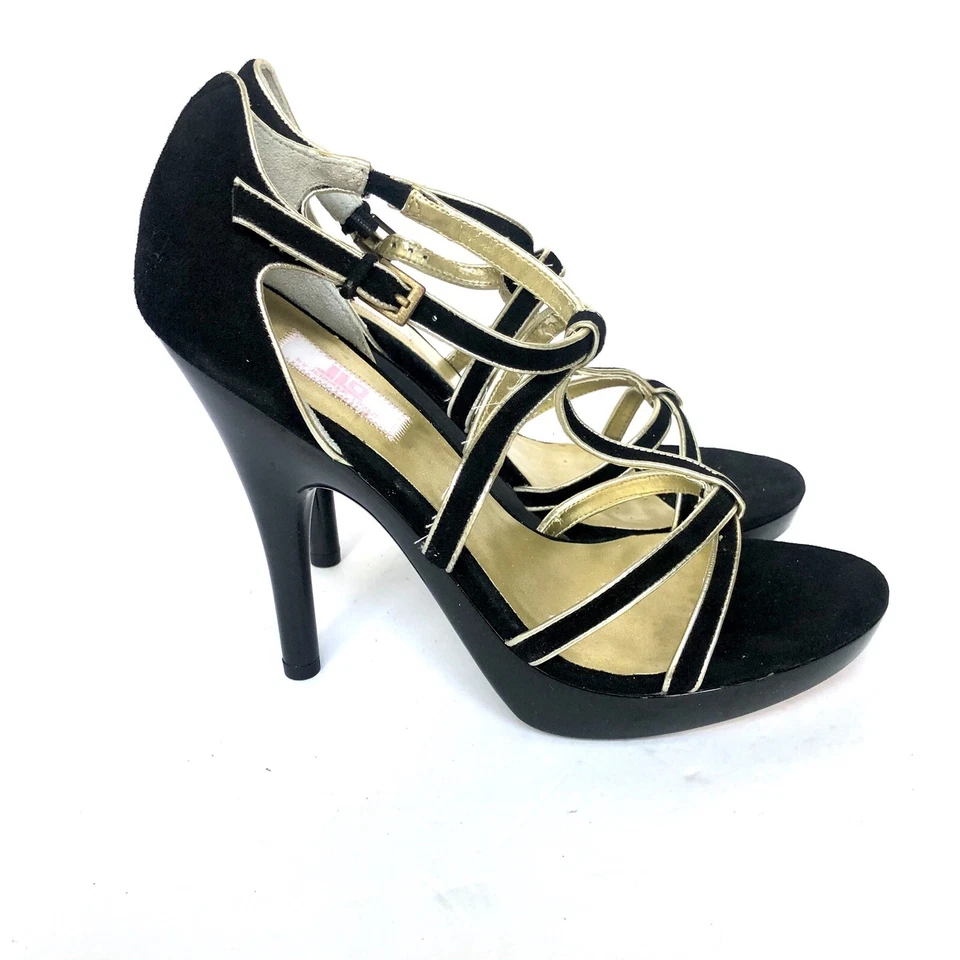 Jennifer Lopez Mujer Zapatos Negro Gamuza Patente Plataforma Tacones Talla 8 Foto 3 de 4