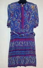 Vintage Lorac Original by Lady Carol 70s Belted Colorful floral paisley dress L