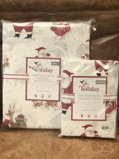 NEW Pottery Barn Kids Heritage White Santa Twin Duvet Cover & Sham, Christmas