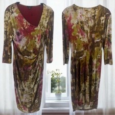Lafayette 148 Maroon Green Watercolor Artsy Mini Career Dress Wool Blend Size 6