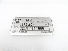 DATA PLATE FITS TO VINTAGE FIAT 124 AC SPIDER CHASIS #V329-8