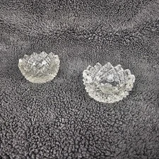 Pair Vintage Crystal Cut Glass Open Salt Cellars Dishes