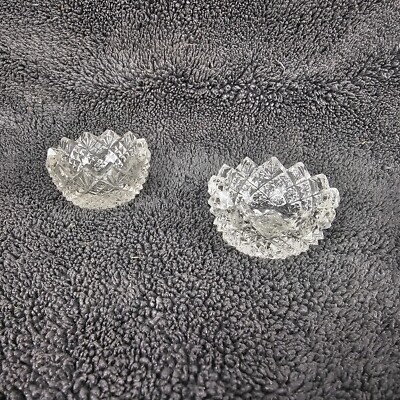 Pair Vintage Crystal Cut Glass Open Salt Cellars Dishes