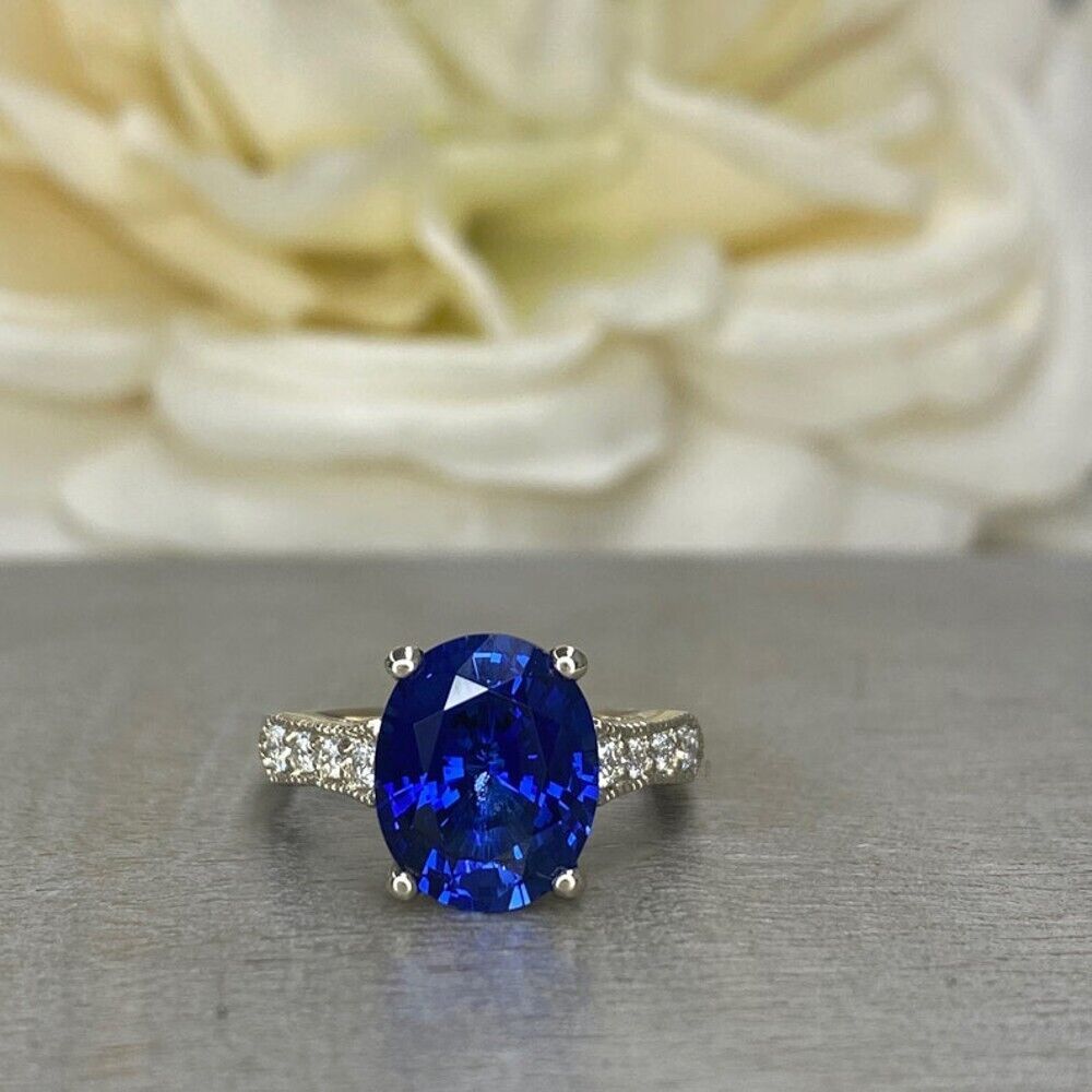 Solid 950 Platinum 4.04ct Certified Sapphire Wedd… - image 1