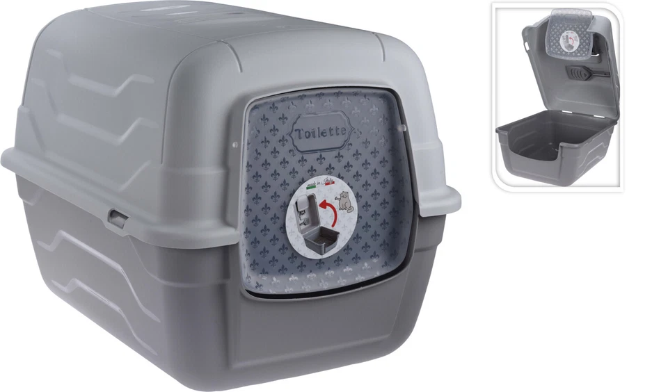 KOOPMAN INTERNATIONAL B.V. Katzenklo Katzentoilette mit Deckel und Klappe 52x40x40cm Katzen-WC anthrazit-gr