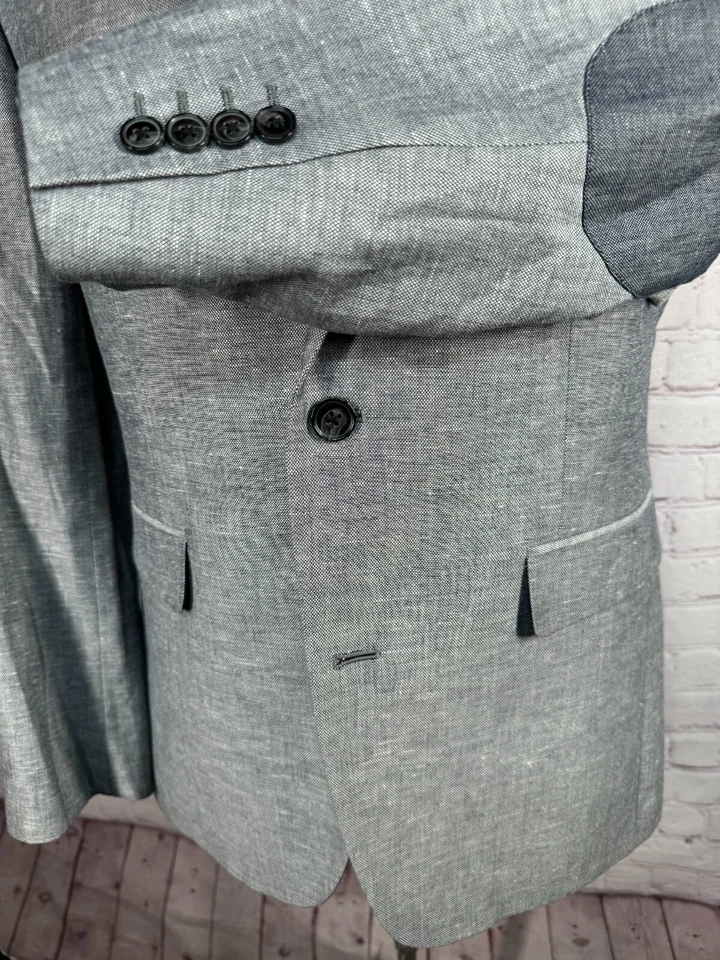 Abrigo Blazer Chaqueta Abrigo Deportivo BAR III Para Hombres Gris X-SLIM FIT Algodón Lino TALLA 40R Foto 4 de 4