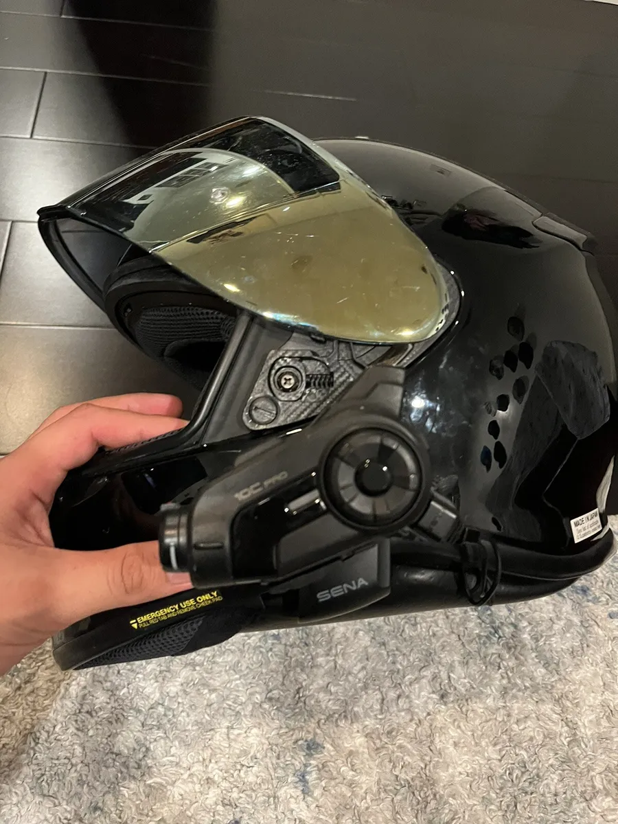 Shoei RF-1200 Black Helmet Sz L W/ Gold visor + Sena 10c Pro | eBay