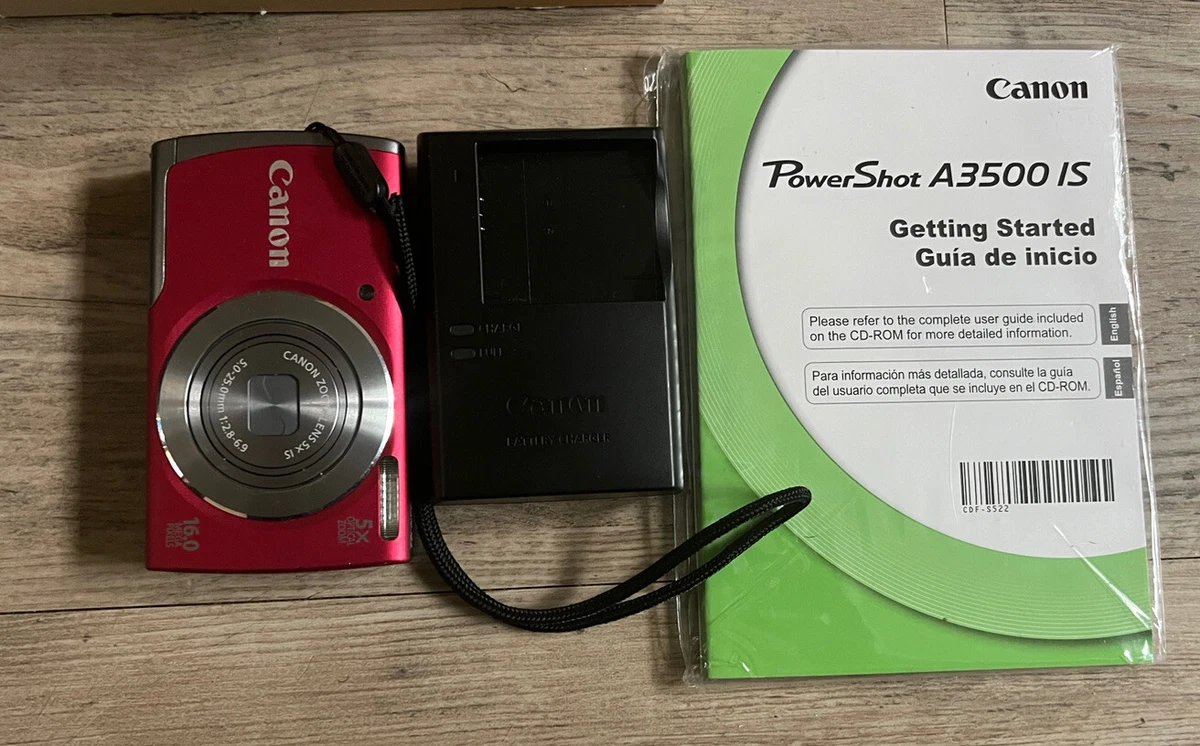 Canon PowerShot A3500 IS 16.0MP Compact Digital Camera Red Bundle