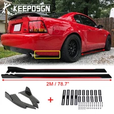 Red 78.7'' Side Skirt Lip + Gloss Rear Diffuser Splitters For Ford Mustang 99-04