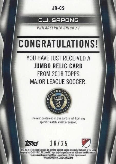 2018 Topps Major League Soccer Base Orange /25 Prallel 'Jumbo Relics Card' - MLS - Image 2 of 4