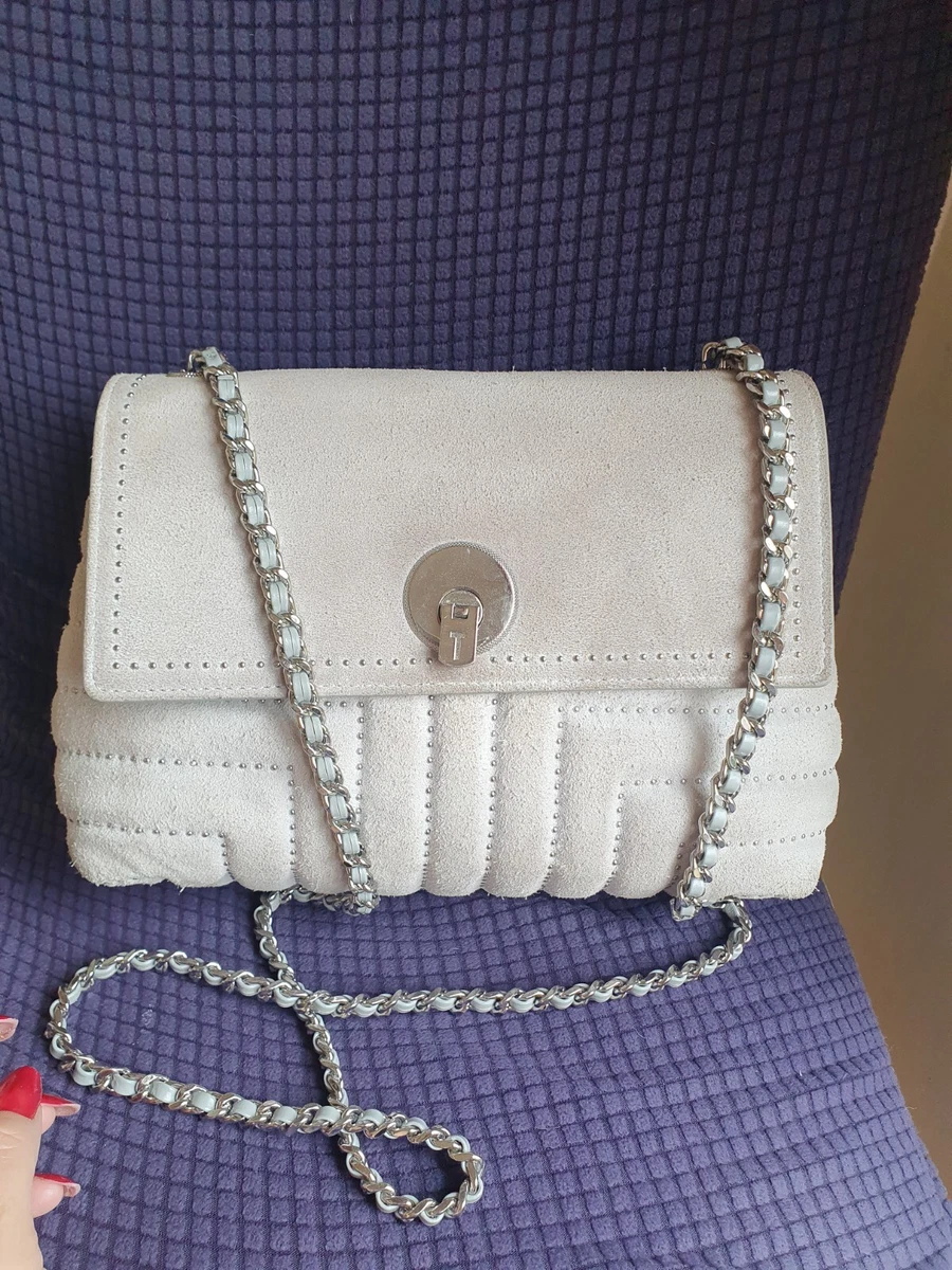 Ted Baker Grey Leather Suede Saddiie Shoulder Cross Body Padlock Bag