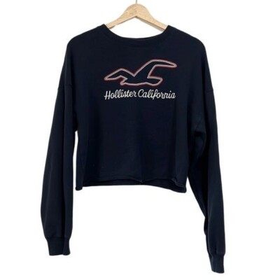Hollister Navy Blue Crop Crew Neck Sweatshirt Medium