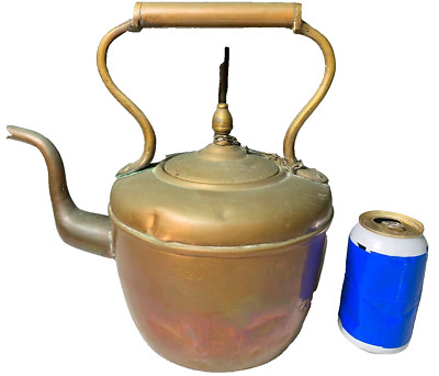 Antique Vintage Large Ornate Handmade Copper Tea Kettle Woodstove Fireplace Pot