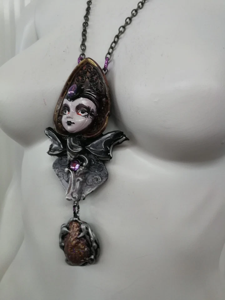 Doll Head Jewelry Necklace Pendant Fairy Gothic Dark Goth Luxury Chunky Art Deco - Image 4 of 4
