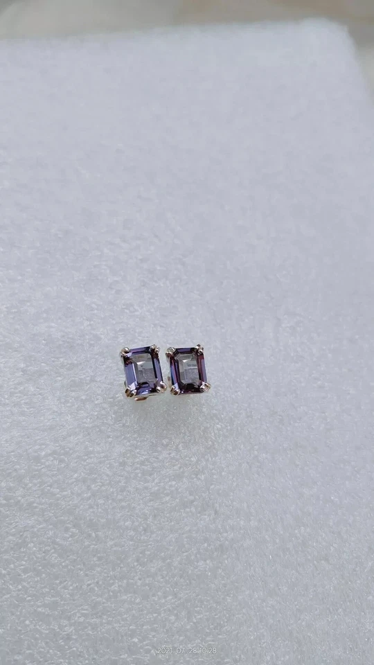 2.00 Ct Emerald Cut Lab-Created Alexandrite Stud Earrings 14K White Gold Plated - Image 3 of 4