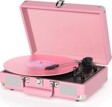 Vinyl Record Player Bluetooth 3-Speed Portable Suitcase Turntable w... Fast Ship